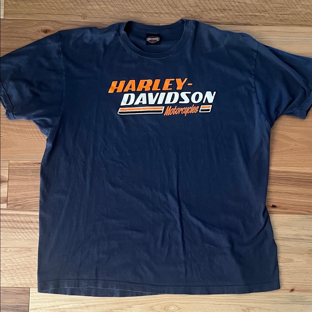 Harley Davidson Men's Navy blue Tee shirt with Orange Logo xxl 2xl